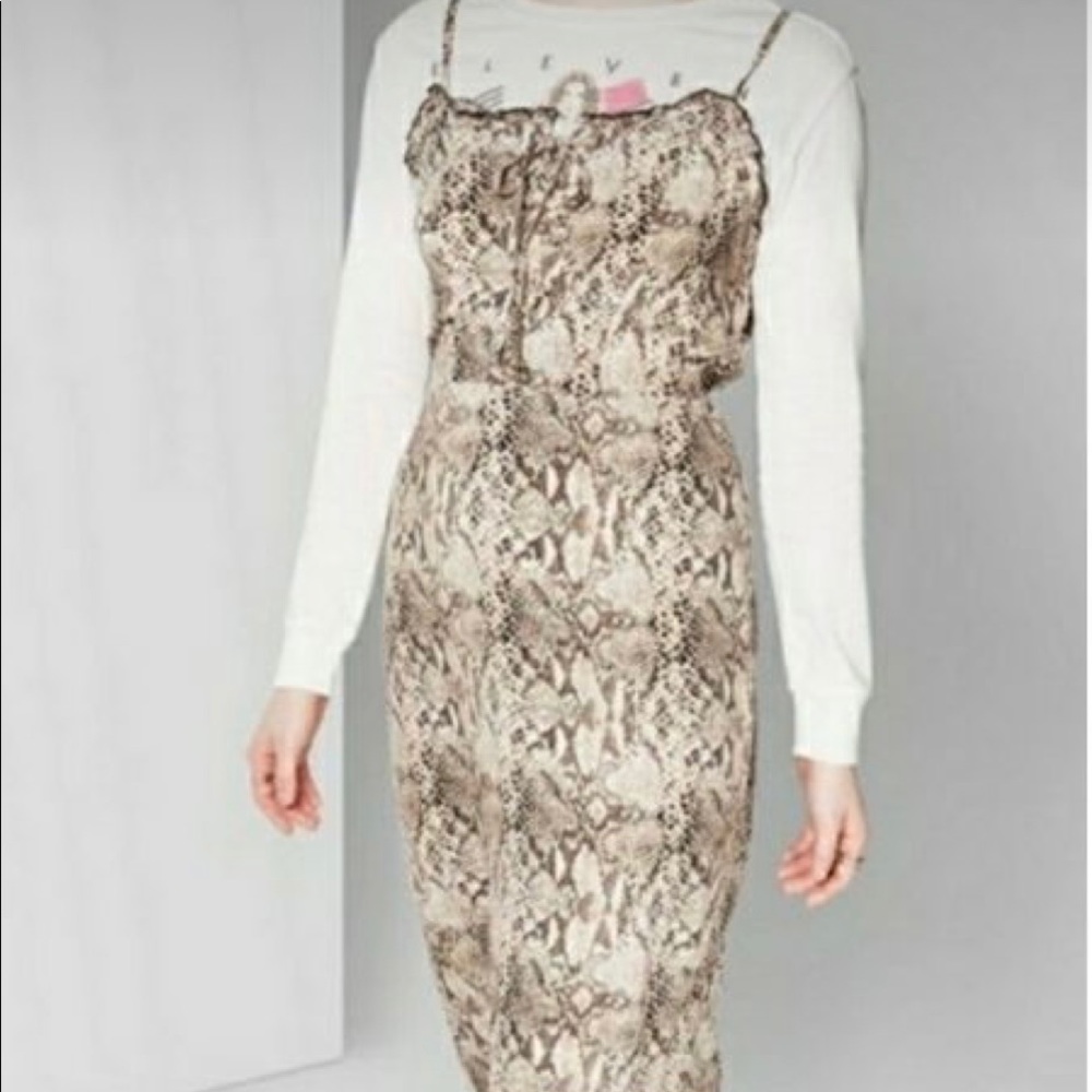 Snake print lace up slip midi dress